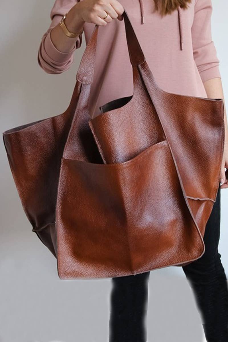 0731 Oversize Large Capacity Soft Vegan Leather Bag SI-28381