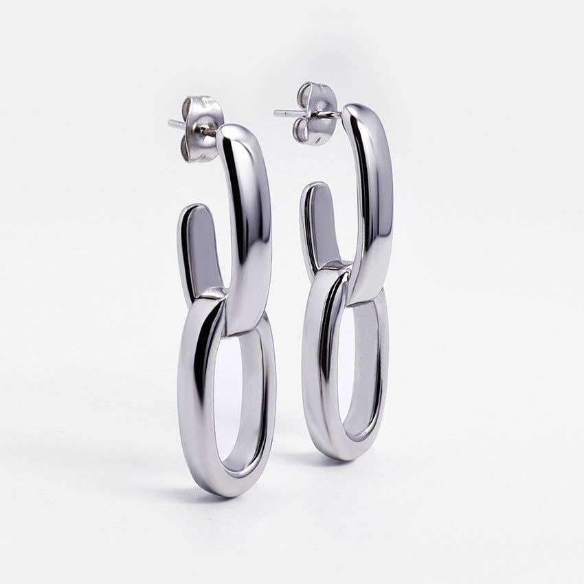 18K Gold Plated Oval Interlocking Earrings - Image 2