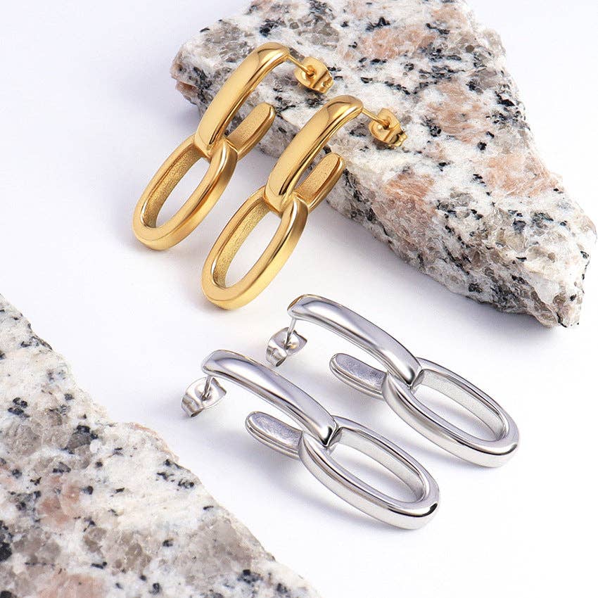 18K Gold Plated Oval Interlocking Earrings - Image 3