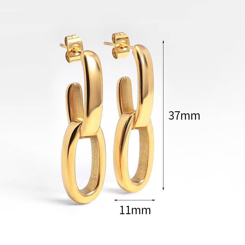 18K Gold Plated Oval Interlocking Earrings - Image 4