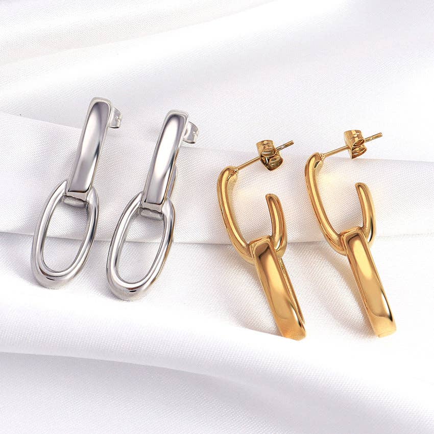 18K Gold Plated Oval Interlocking Earrings - Image 5