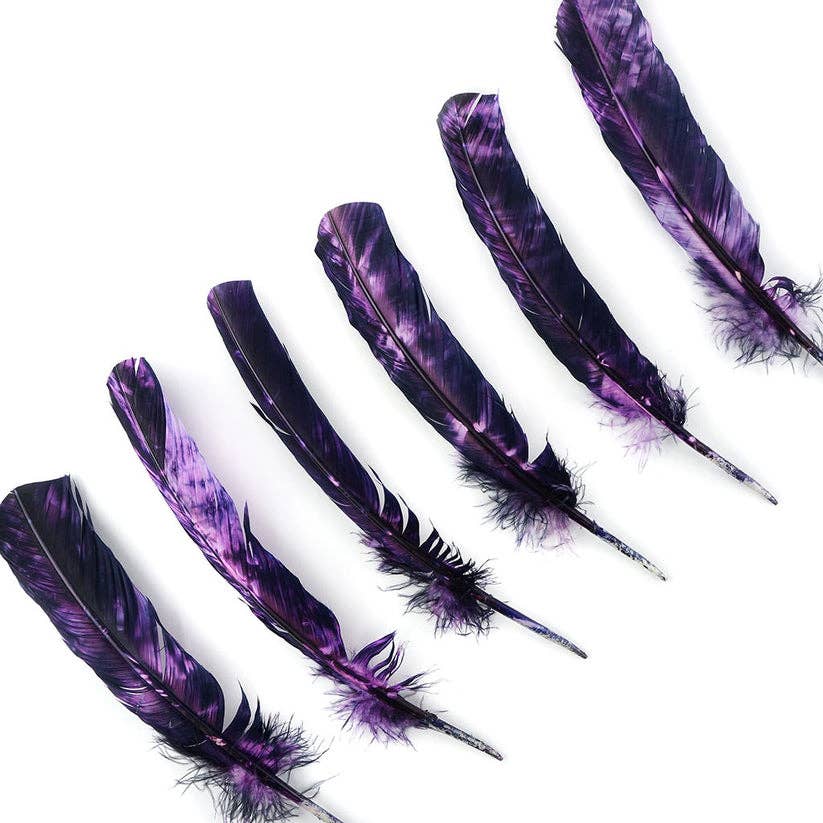25 PC Custom Tie-Dyed Turkey Feathers 10-12" - Orchid Plum - Image 2
