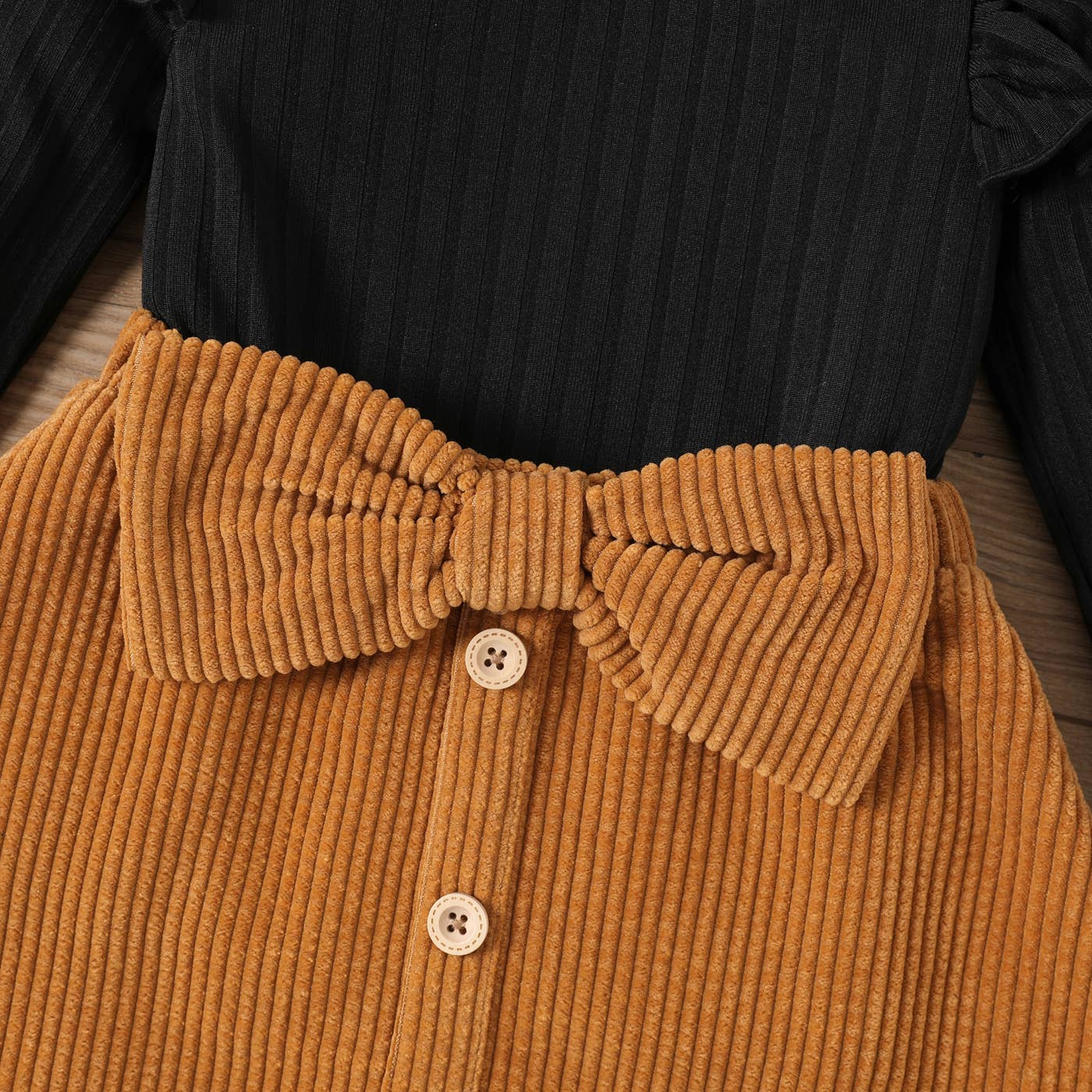 2pcs Baby Girl Rib Knit Ruffled Top and Corduroy Skirt Set - Image 10