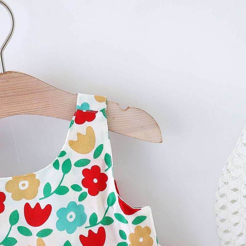 2pcs Floral Print Bowknot Sleeveless Baby Dress - Image 6