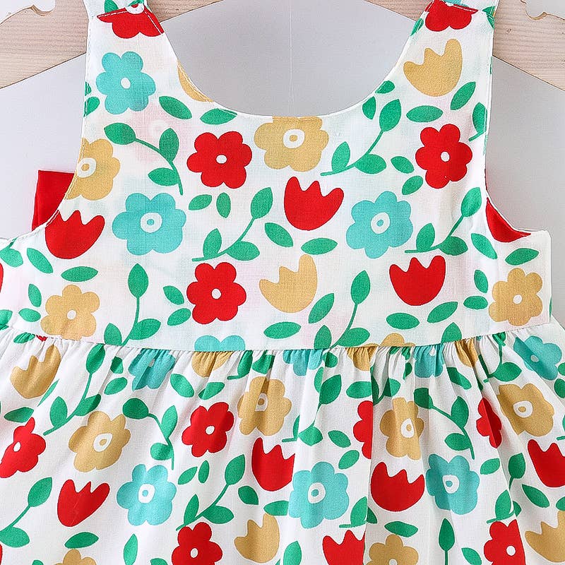 2pcs Floral Print Bowknot Sleeveless Baby Dress - Image 8