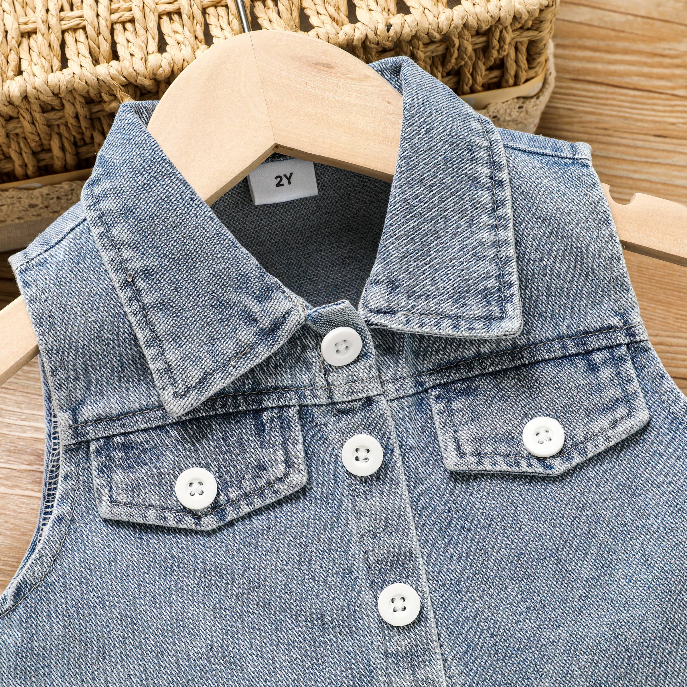 2pcs Toddler Girl Sweet Denim Vest and Floral Dress Set - Image 2