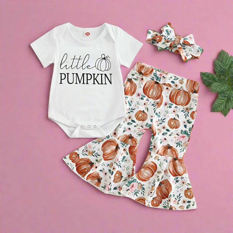 3 Pieces Set Baby Girls Flower Pants And Bow Headwear - Image 2
