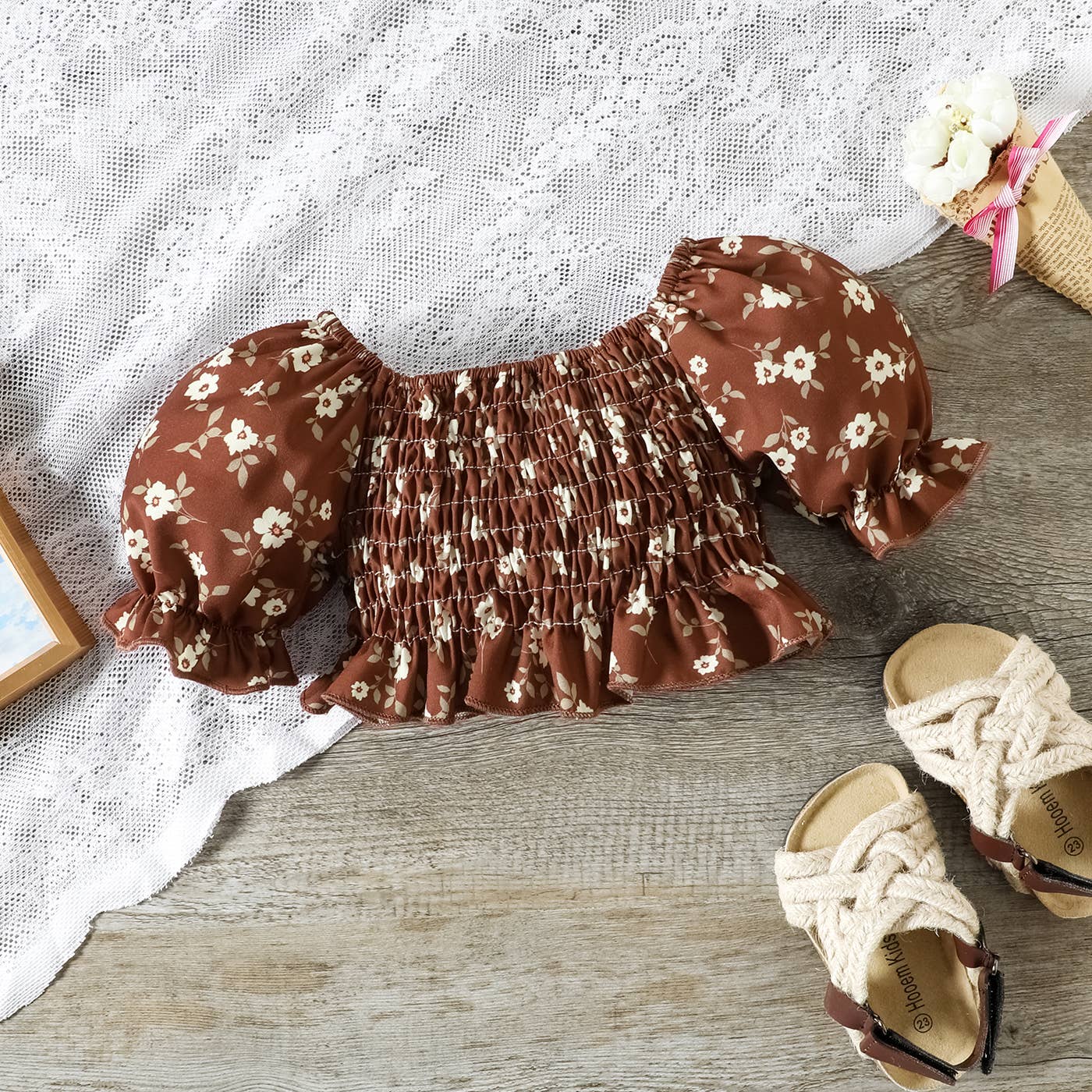 3pcs Baby Girl Allover Top and Flared Pants & Headband Set - Image 3