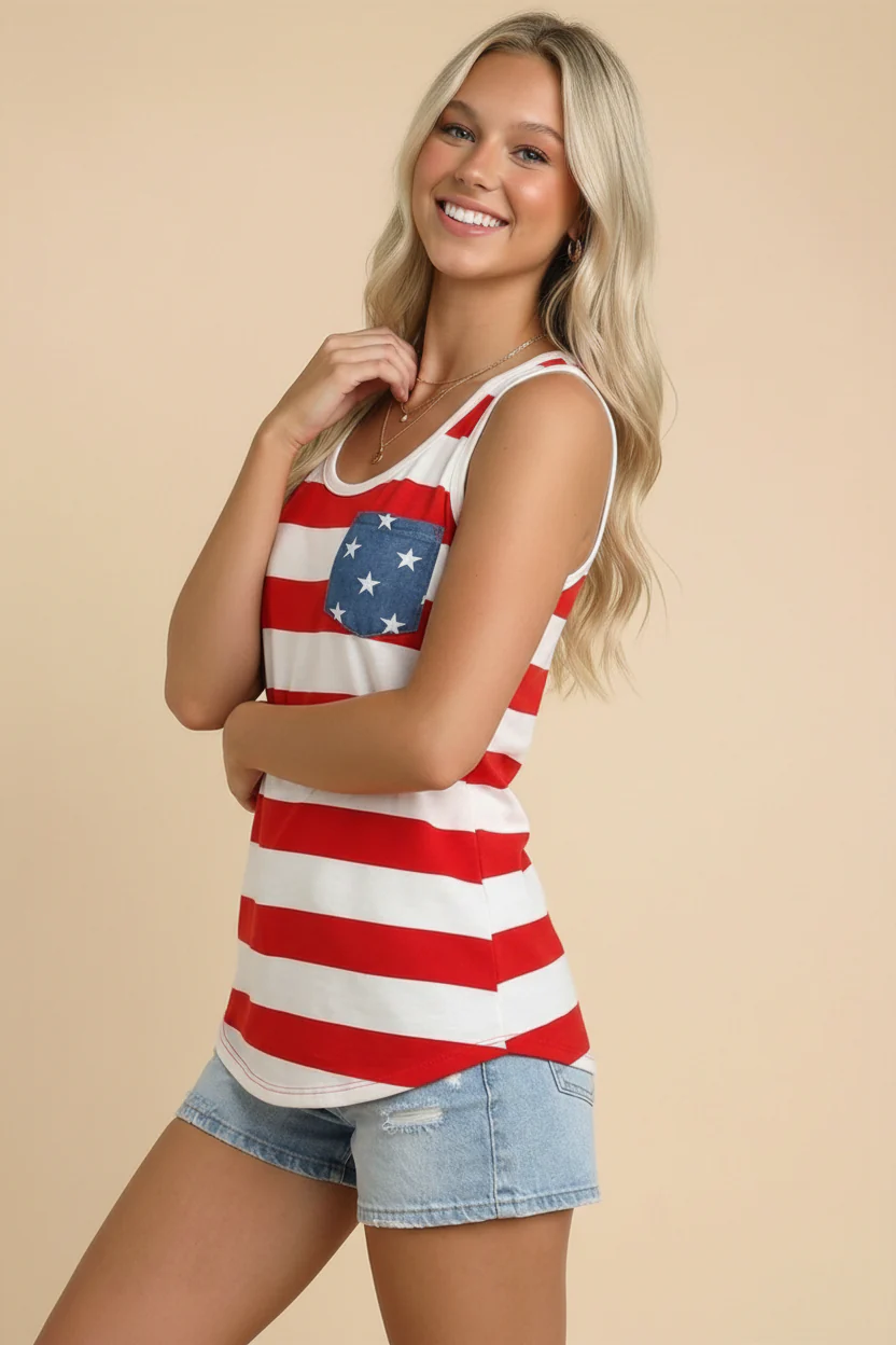 4th of July Patriotic red and white striped tank top - Image 3