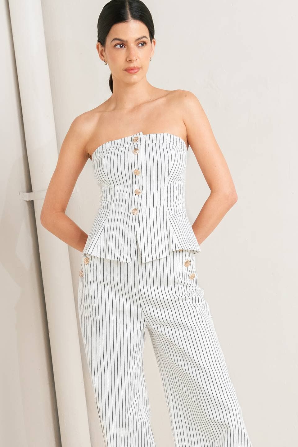 A striped woven twill top - FT1789B