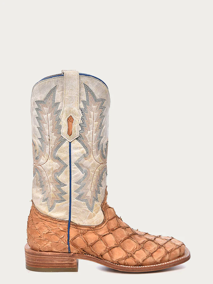 CORRAL MENS COGNAC WHITE PIRARUCU SQUARE TOE COWBOY BOOT STYLE A4050 - Image 3