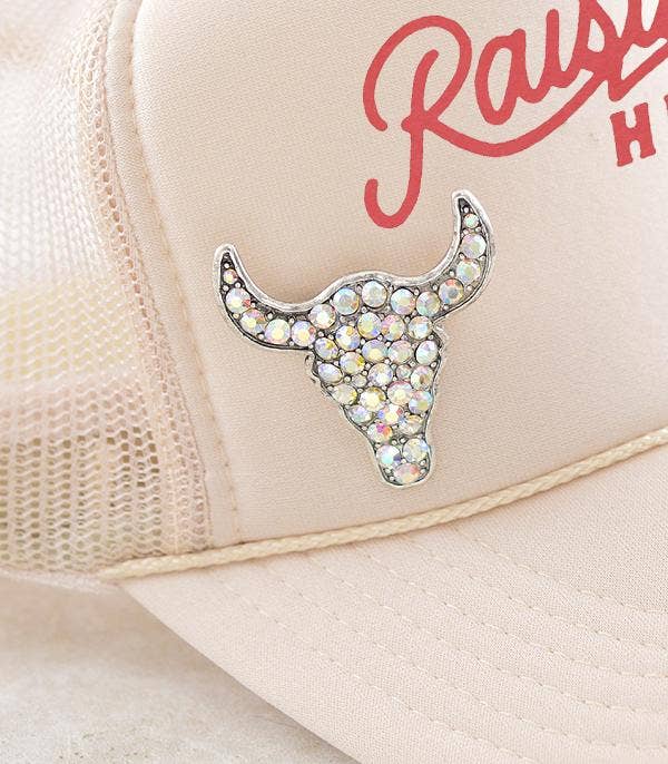 AB Rhinestone Steer Skull Hat Pin