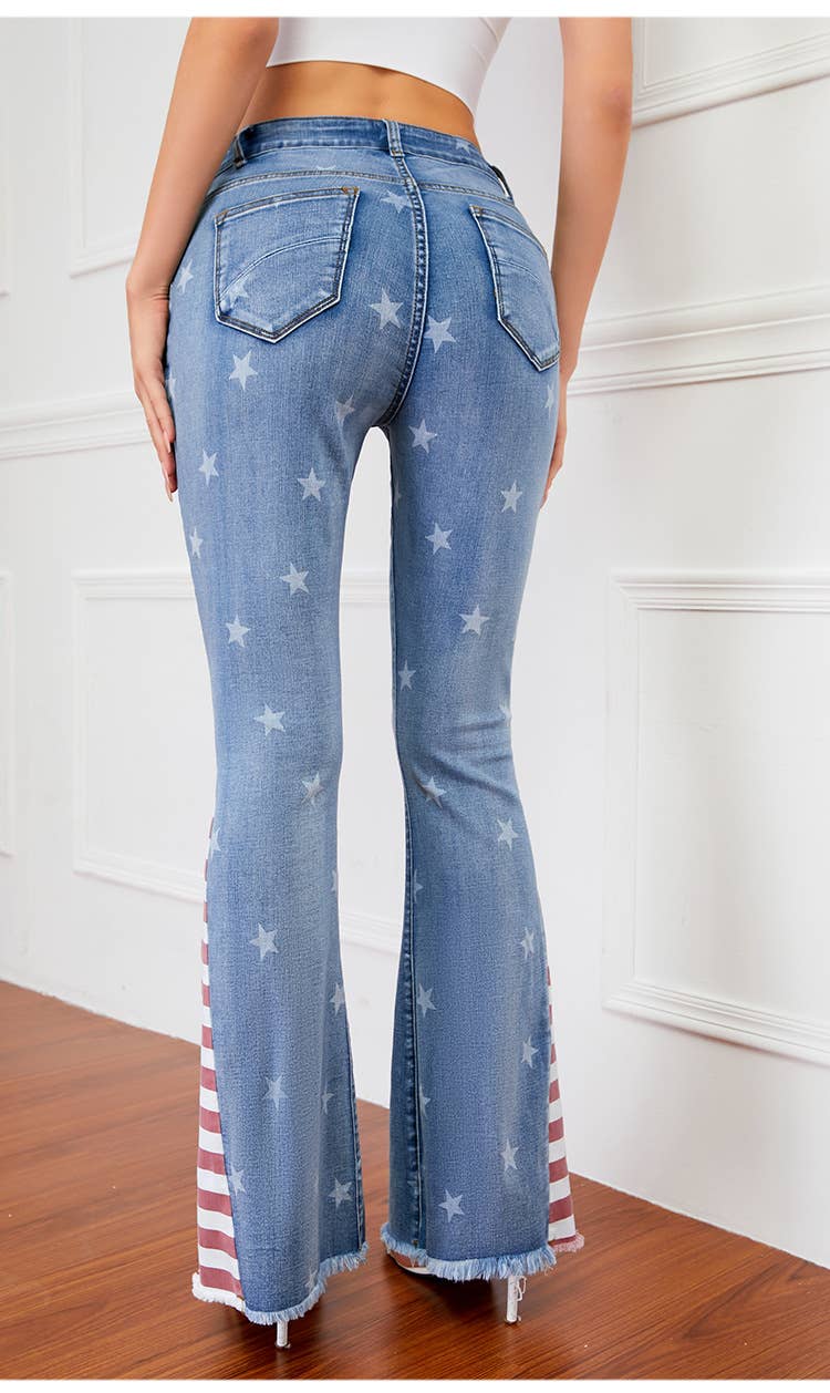 American Flag Print Star Patterned Flared Jeans - Image 7