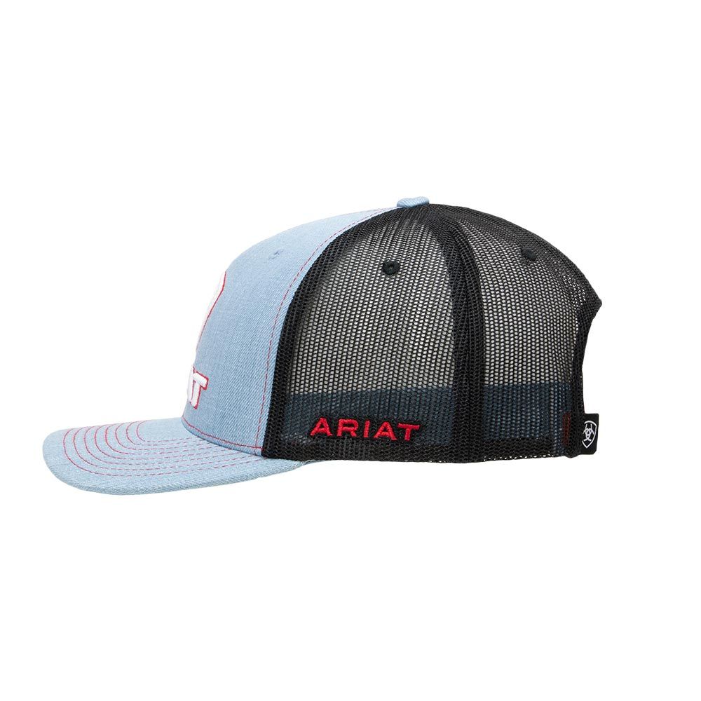 MF Western Ariat Men's Light Blue Black Red White Trucker Cap Style A300000713 - Image 2
