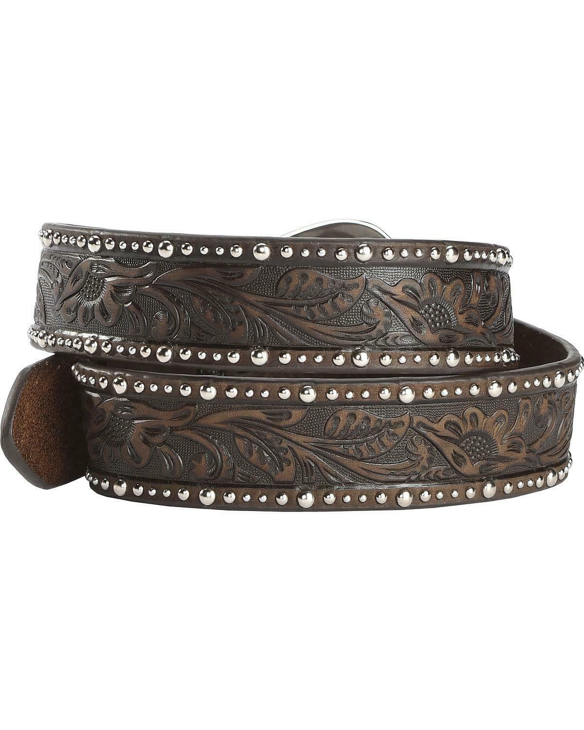 MF Western Ariat Western Belt Womens Leather Embossed Inlay Nail Brown Style A1513802 - Image 2