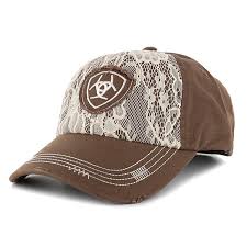 MF Western Ariat Womens Brown with Cream Lace Embroidered Logo Cap Style 1514802