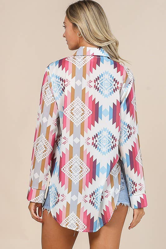 AV1229-TINA AZTEC PRINT WOVEN BUTTON-DOWN SHIRT - Image 8