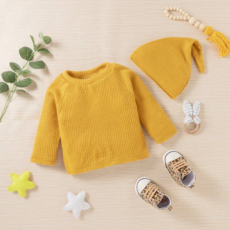 Baby BoyGirl 3pcs Solid Ribbed Long-sleeve and Trouser Set - Image 11