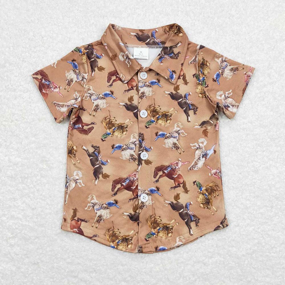 Baby Boys Western Sibling Short Sleeve Buttons Tee Shirts Tops - Image 2