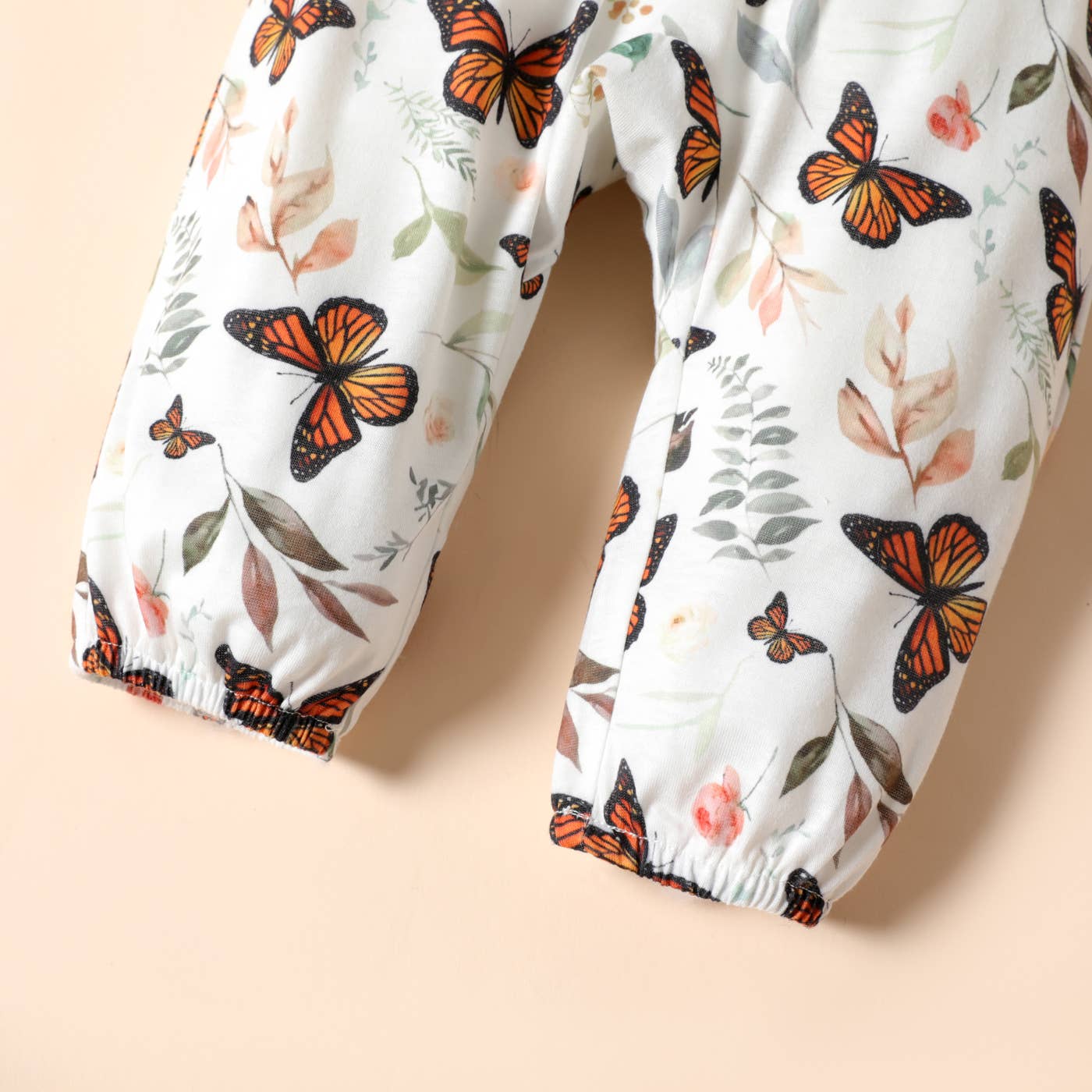 Baby Girl Brown/White Butterfly Long-sleeve Ruffle Jumpsuit - Image 5