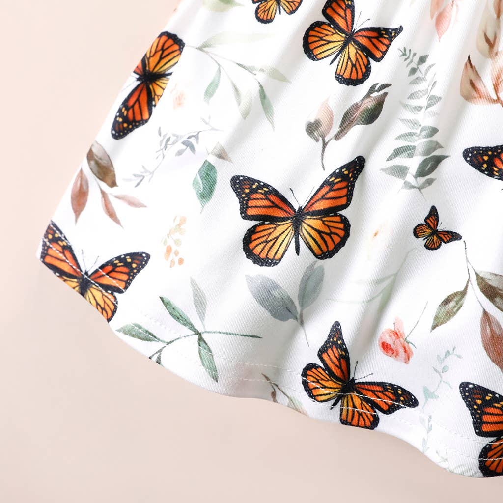 Baby Girl Ribbed BrownWhite Butterfly Long-sleeve Dress - Image 10