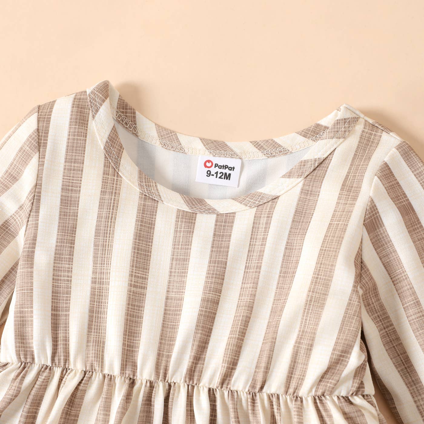 Baby Girl Ribbed BrownWhite Butterfly Long-sleeve Dress - Image 11