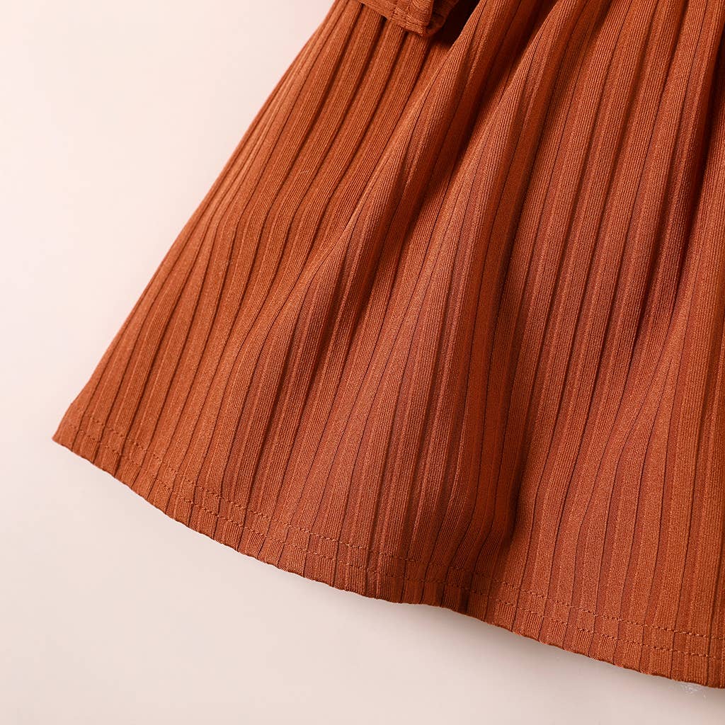 Baby Girl Ribbed BrownWhite Butterfly Long-sleeve Dress - Image 12