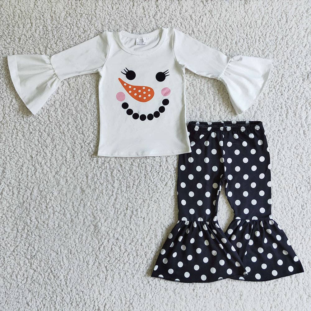 Baby Girls snowman shirt dots bell pants sets - Image 2