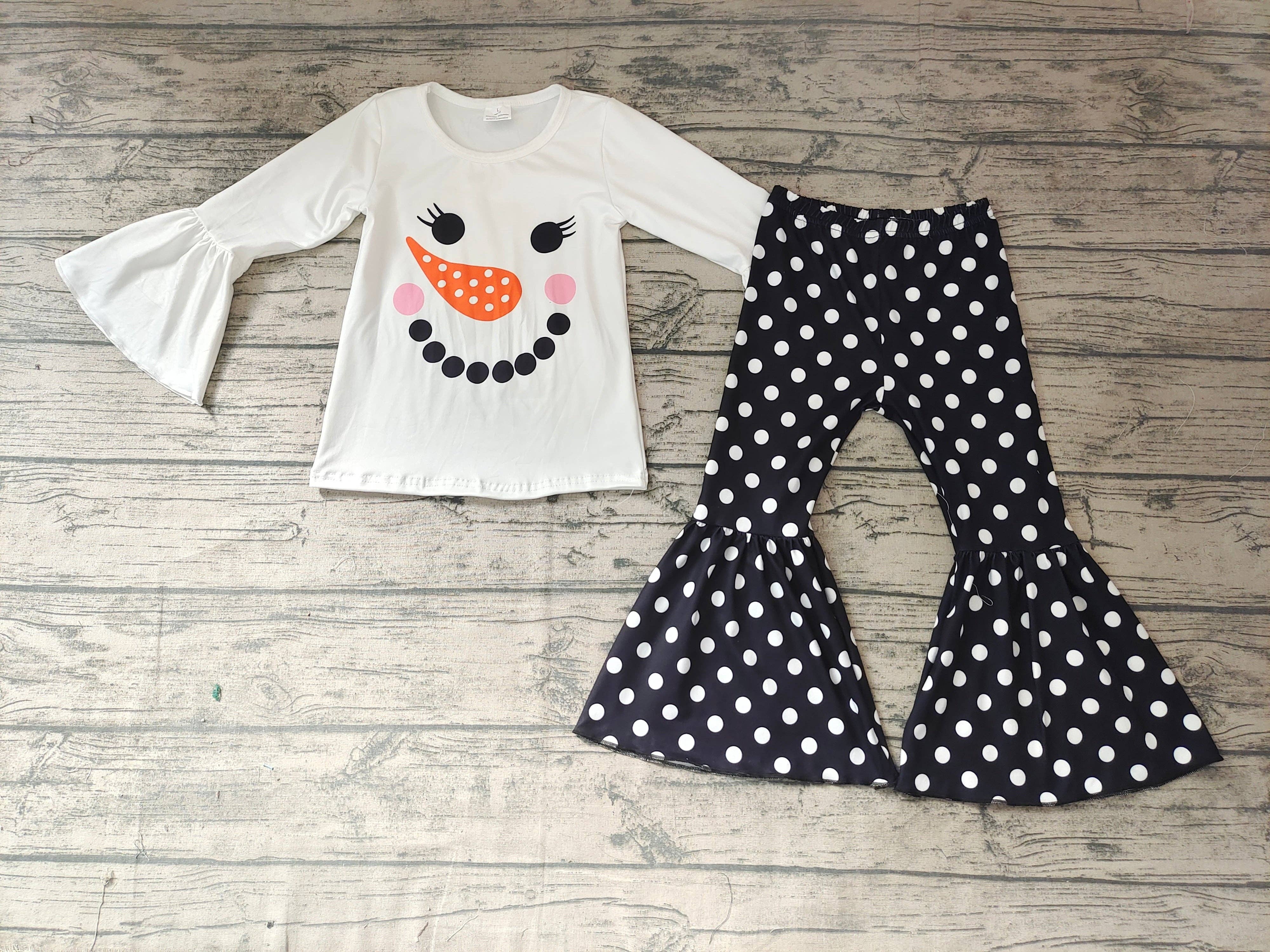 Baby Girls snowman shirt dots bell pants sets - Image 3