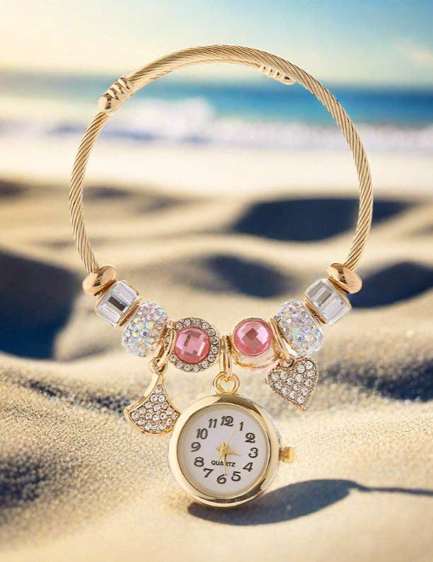 Beaded Bracelet Love Pendant Jewelry Watch