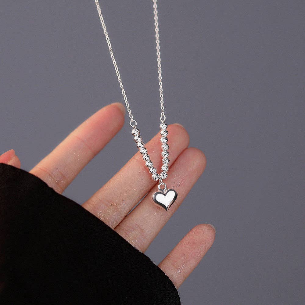 Beaded Heart Charm Pendant Necklace in 925 Sterling Silver - Image 2