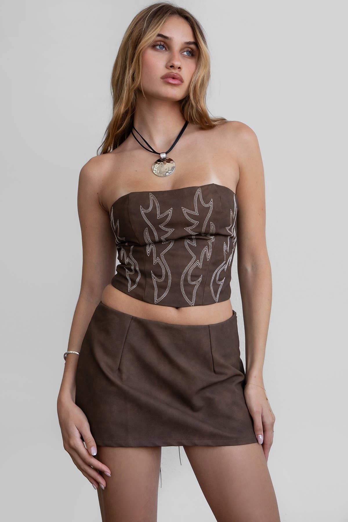 BECKEE Vegan Leather Embroidered Western Corset Top - Image 11