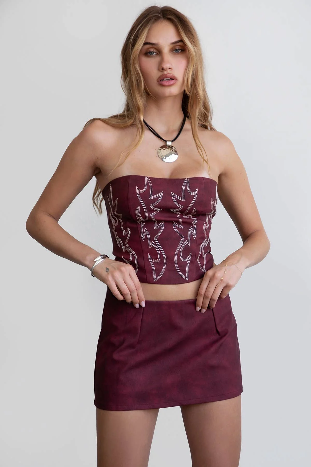 BECKEE Vegan Leather Embroidered Western Corset Top - Image 19