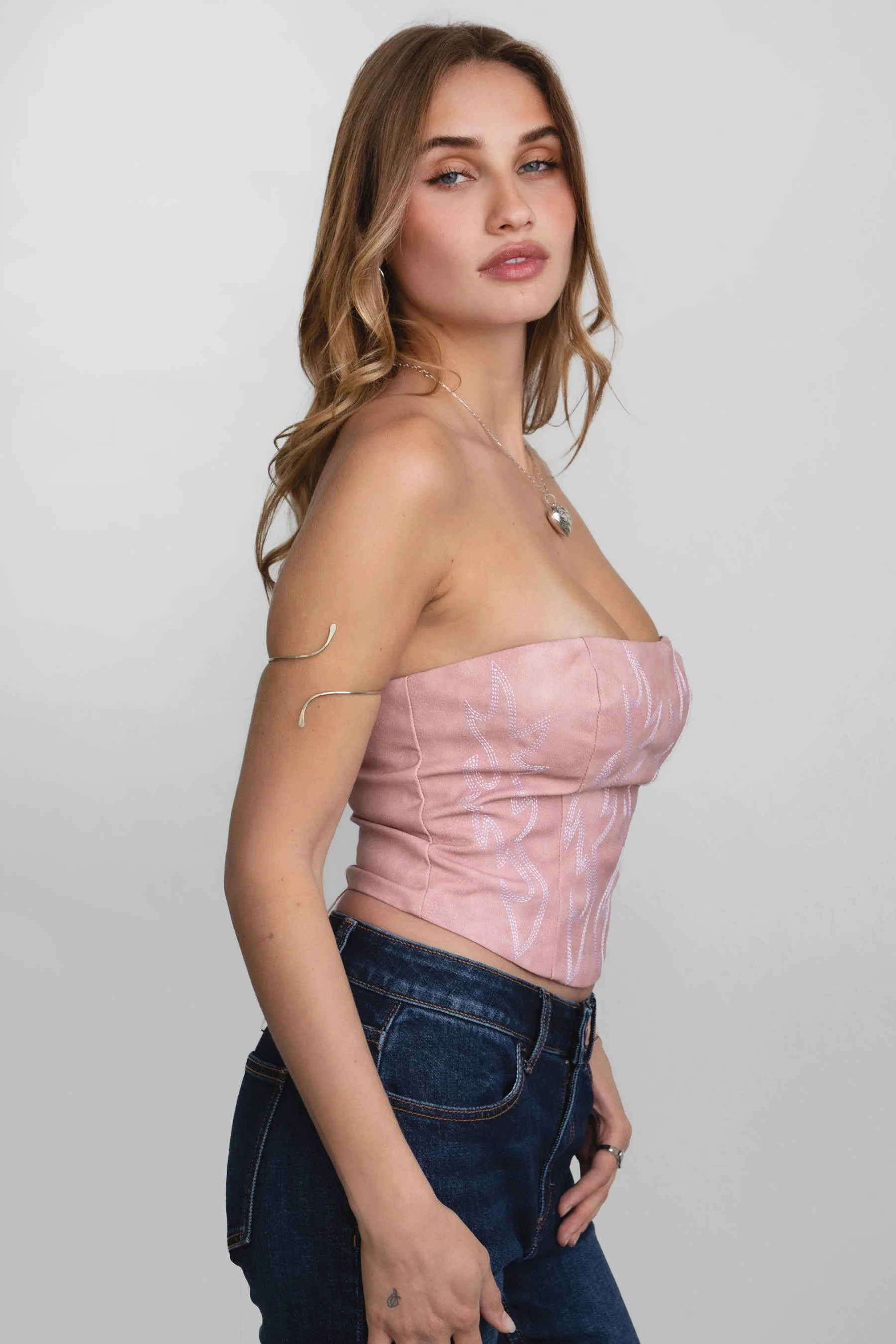 BECKEE Vegan Leather Embroidered Western Corset Top - Image 9