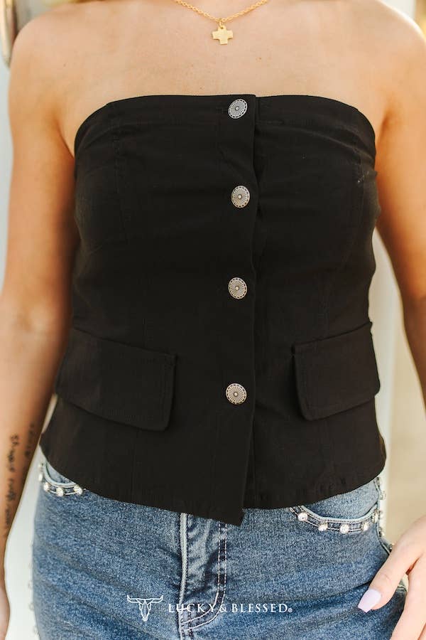 Black Button Down Corset Top - Image 3