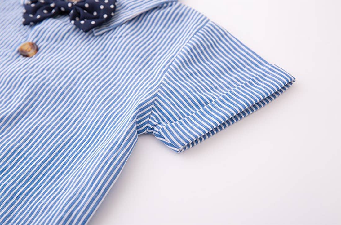 Blue Striped Shirt, Shorts, Suspenders 3-Piece Baby Outfit - Image 9
