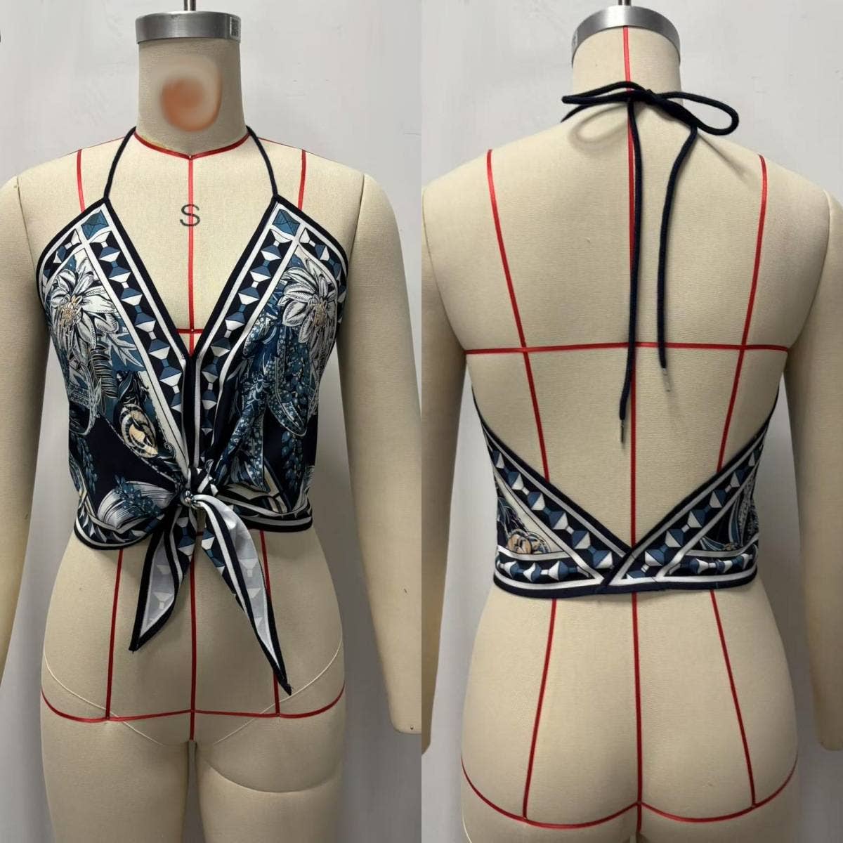 Boho Floral Graphic Knotted Hem Cami Top halter resort top - Image 21