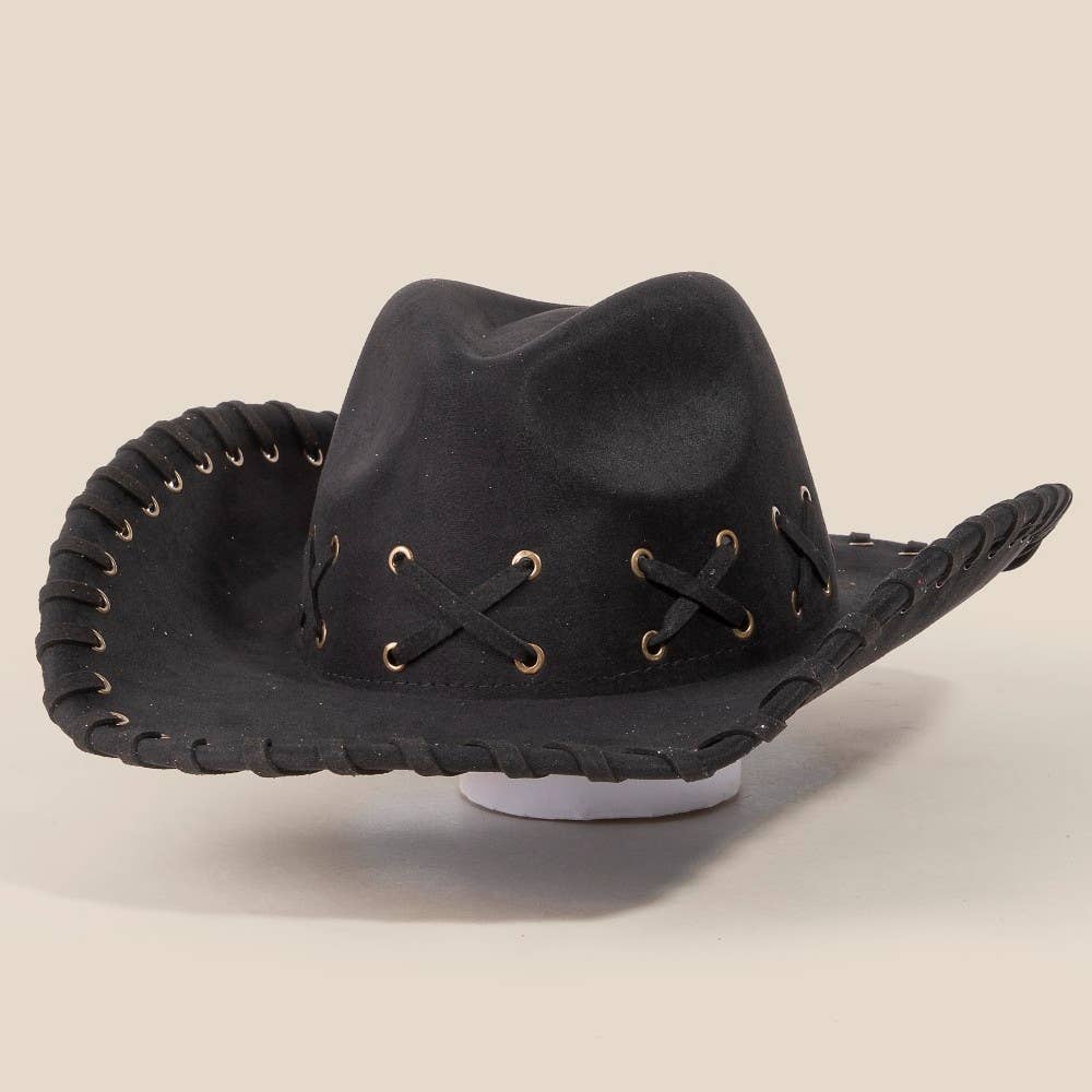 Braided Brim Faux Suede Cowboy Hat - Image 2