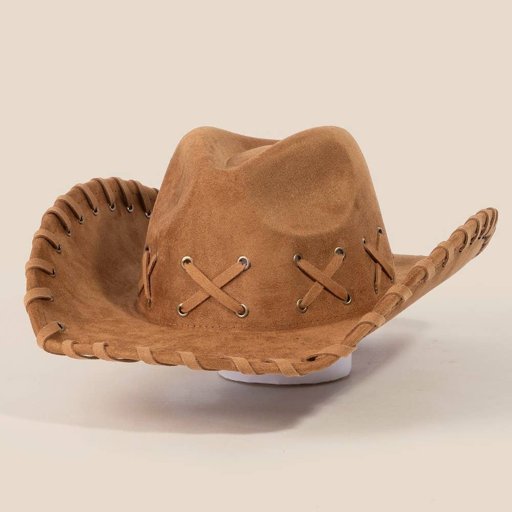 Braided Brim Faux Suede Cowboy Hat - Image 3