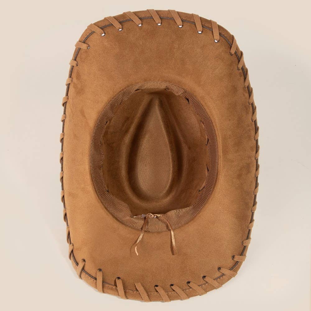 Braided Brim Faux Suede Cowboy Hat - Image 6