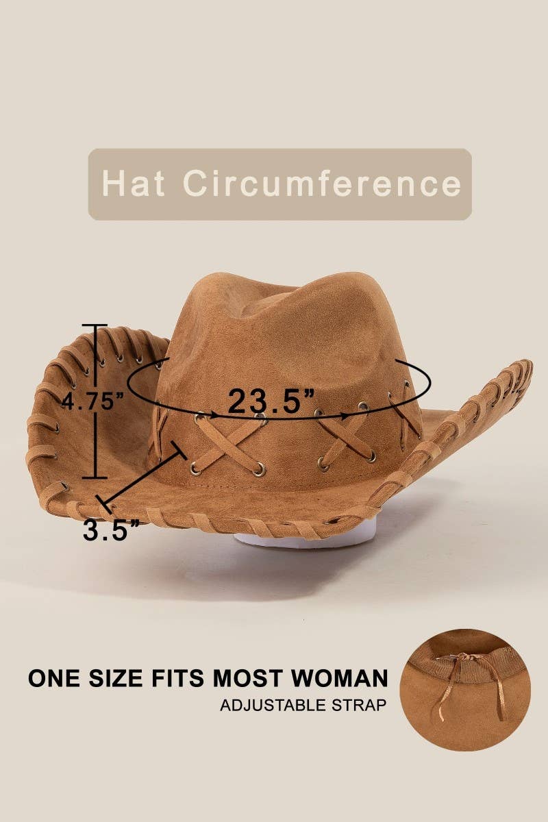 Braided Brim Faux Suede Cowboy Hat - Image 7