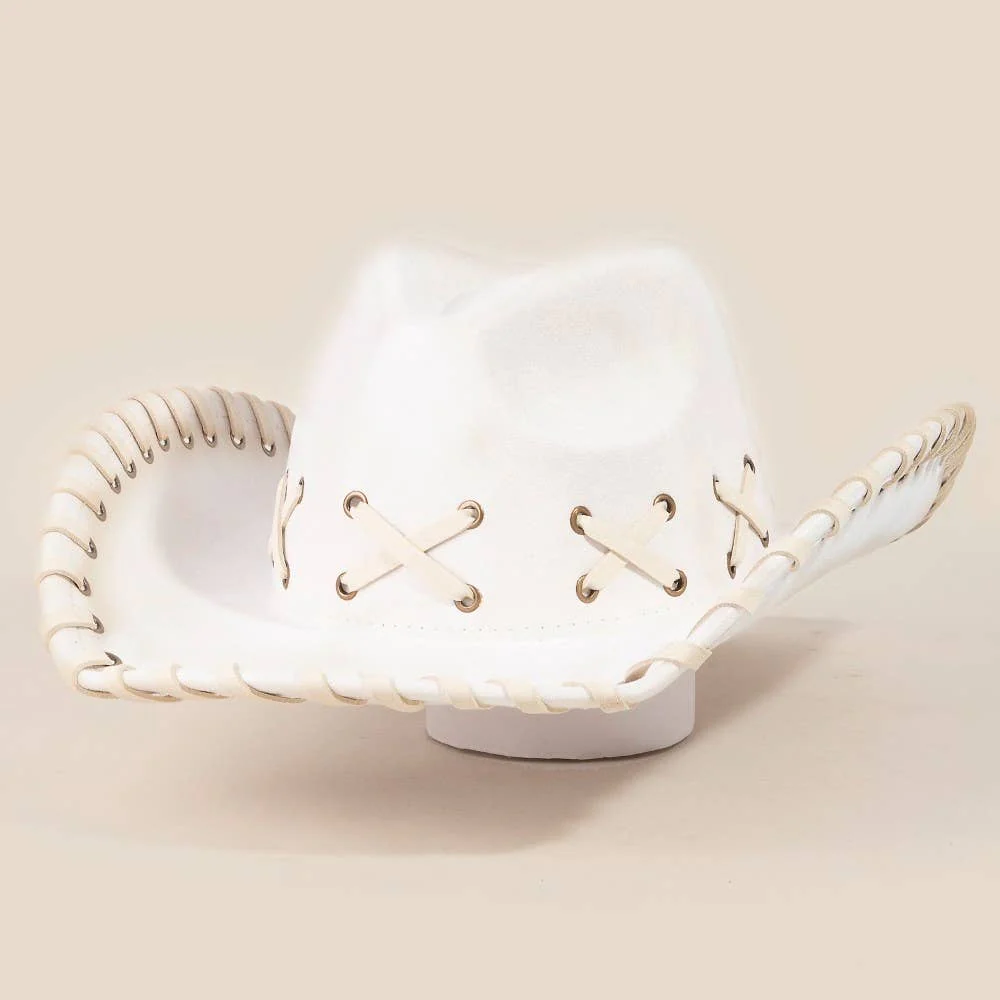 Braided Brim Faux Suede Cowboy Hat - Image 9