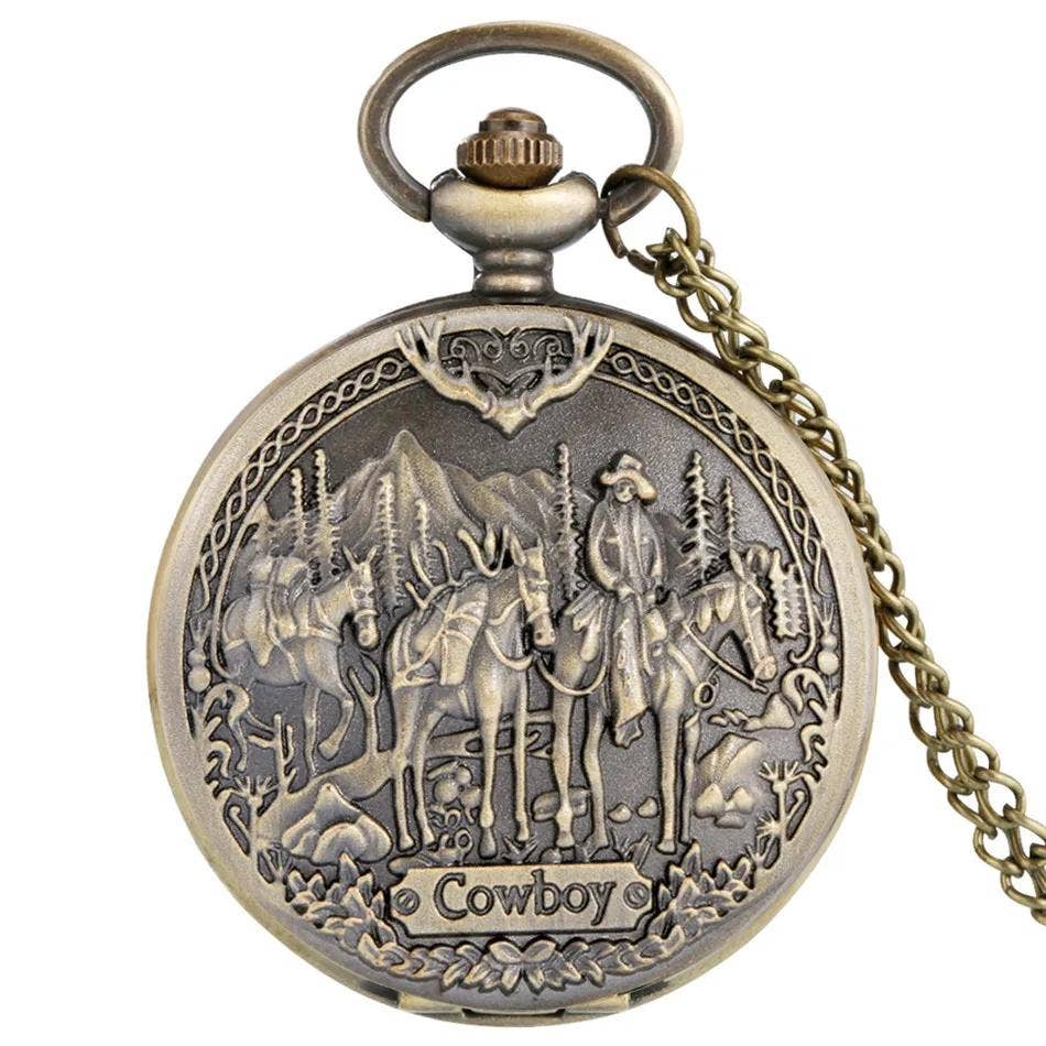Bronze Cowboy Display Necklace Quartz Pocket Watch - Image 3