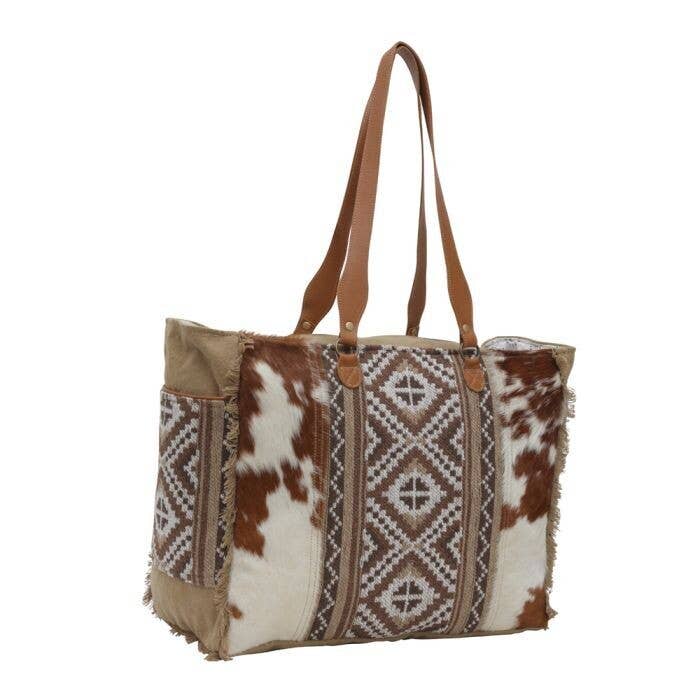 Brown Cowhide Travel Overnight Myra Weekender Bag - Image 3