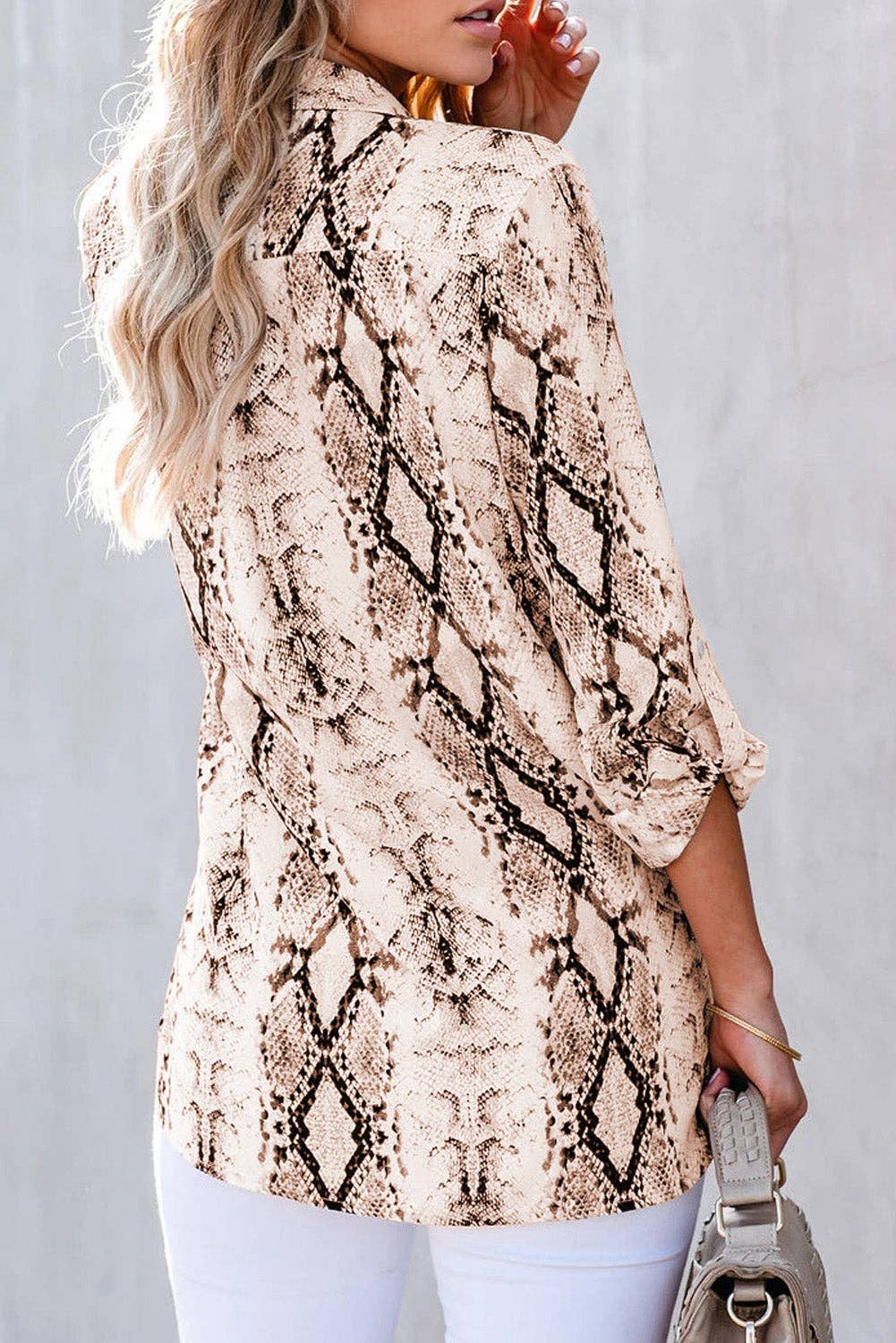 Brown Wild Snake Print Shirt with Pockets - Image 3