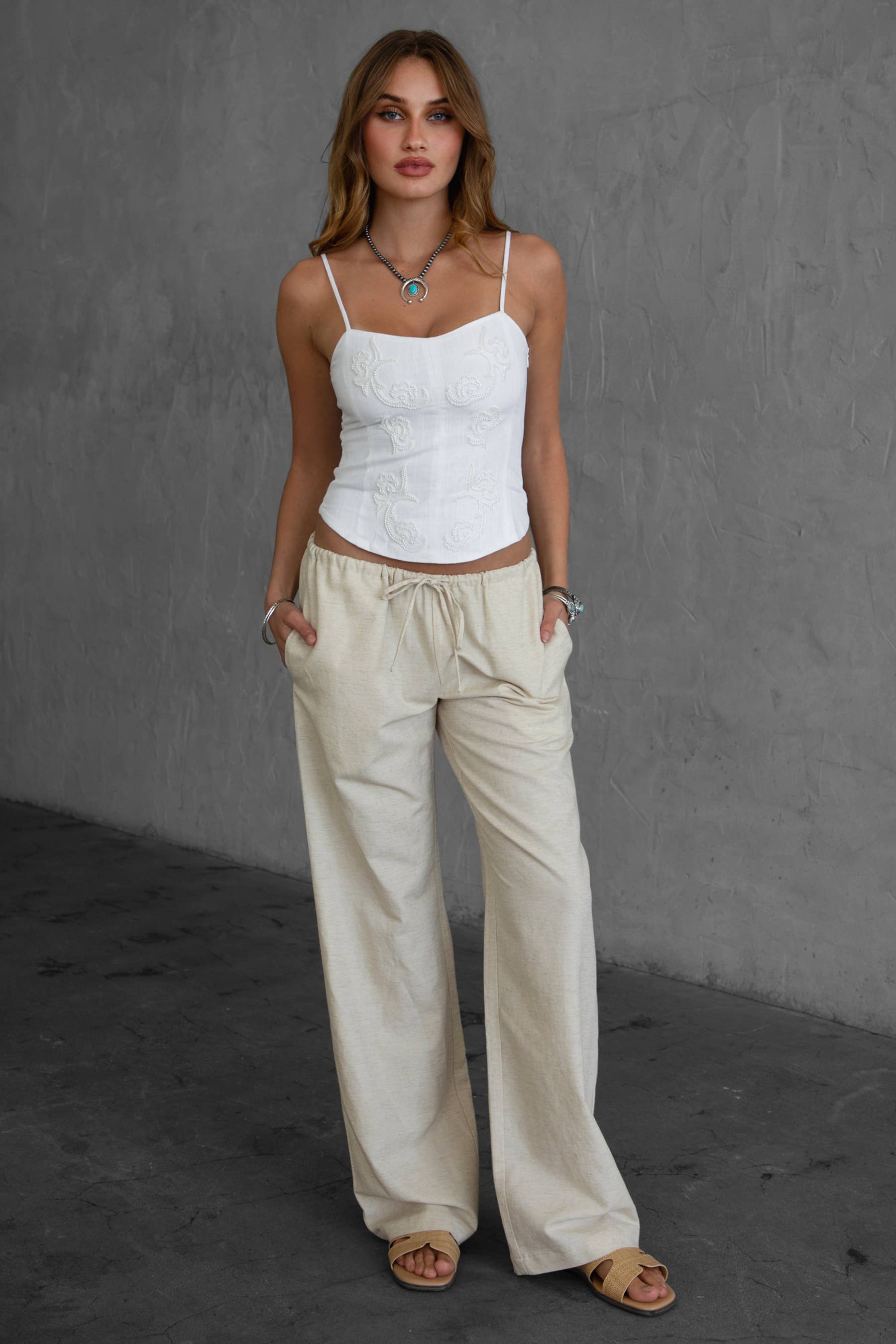 BRYN Western Beaded Embroidered Linen Cami Corset Top - Image 4
