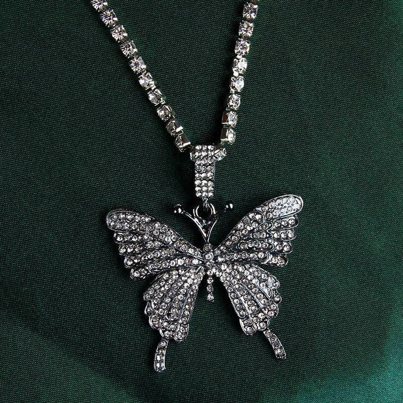 Butterfly Double-layer Rhinestone Pendant Necklace - Image 2