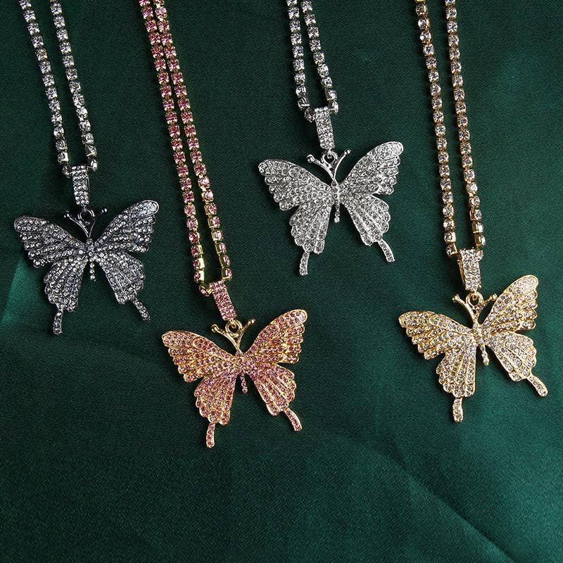 Butterfly Double-layer Rhinestone Pendant Necklace - Image 4