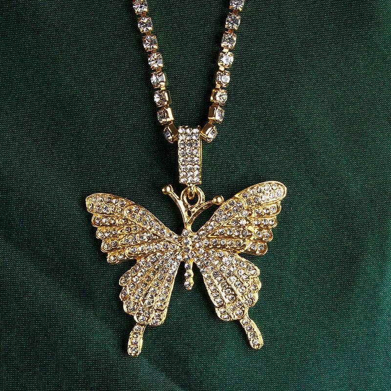 Butterfly Double-layer Rhinestone Pendant Necklace - Image 5