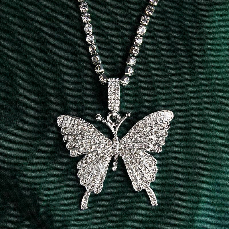 Butterfly Double-layer Rhinestone Pendant Necklace - Image 6